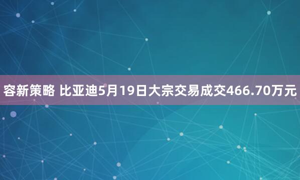 容新策略 比亚迪5月19日大宗交易成交466.70万元